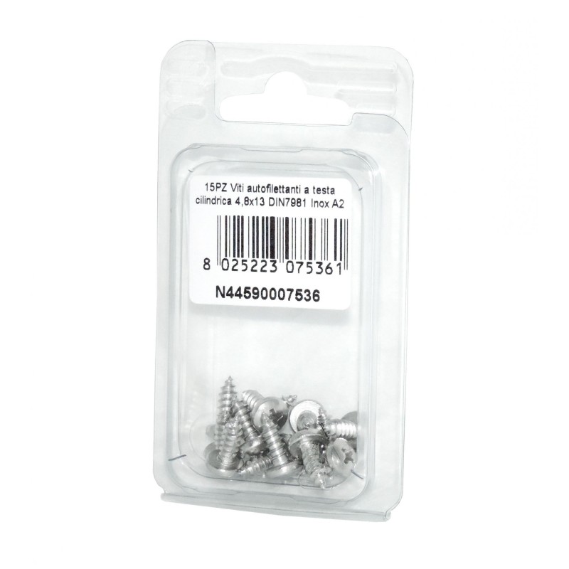Viti autofilettanti a testa cilindrica DIN7981 Inox A2 4,8x13mm 15pz N44590007536