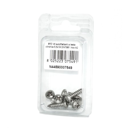 Viti autofilettanti a testa cilindrica DIN7981 Inox A2 5,5x19mm 8pz N44590007549