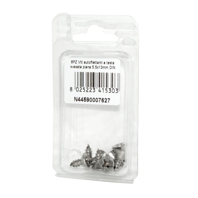 Viti autofilettanti a testa svasata piana DIN7982 Inox A2 5,5x13mm 8pz N44590007627