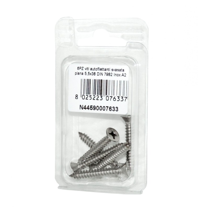 Viti autofilettanti a testa svasata piana DIN7982 Inox A2 5,5x38mm 6pz N44590007633