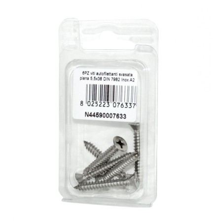 Viti autofilettanti a testa svasata piana DIN7982 Inox A2 5,5x38mm 6pz N44590007633