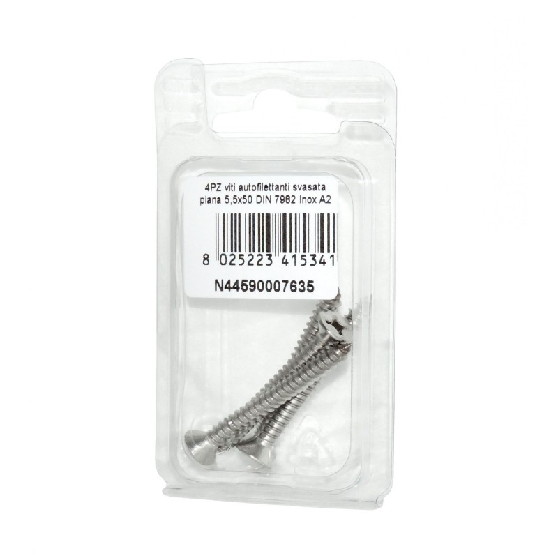 Viti autofilettanti a testa svasata piana DIN7982 Inox A2 5,5x50mm 4pz N44590007635