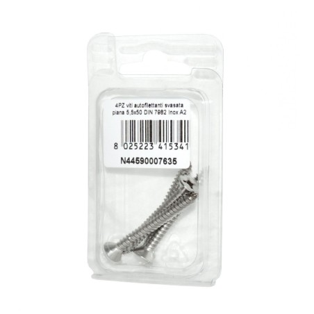 Viti autofilettanti a testa svasata piana DIN7982 Inox A2 5,5x50mm 4pz N44590007635