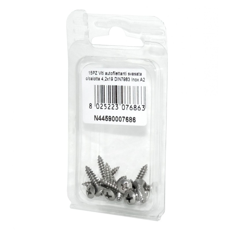 Viti autofilettanti testa svasata calotta a croce DIN7983 4,2x19mm 15pz N44590007686