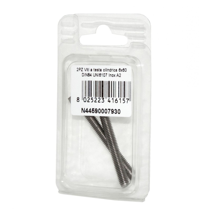 Viti a testa cilindrica con Intaglio DIN84 UNI6107 Inox A2 6x60mm 2pz N44590007930