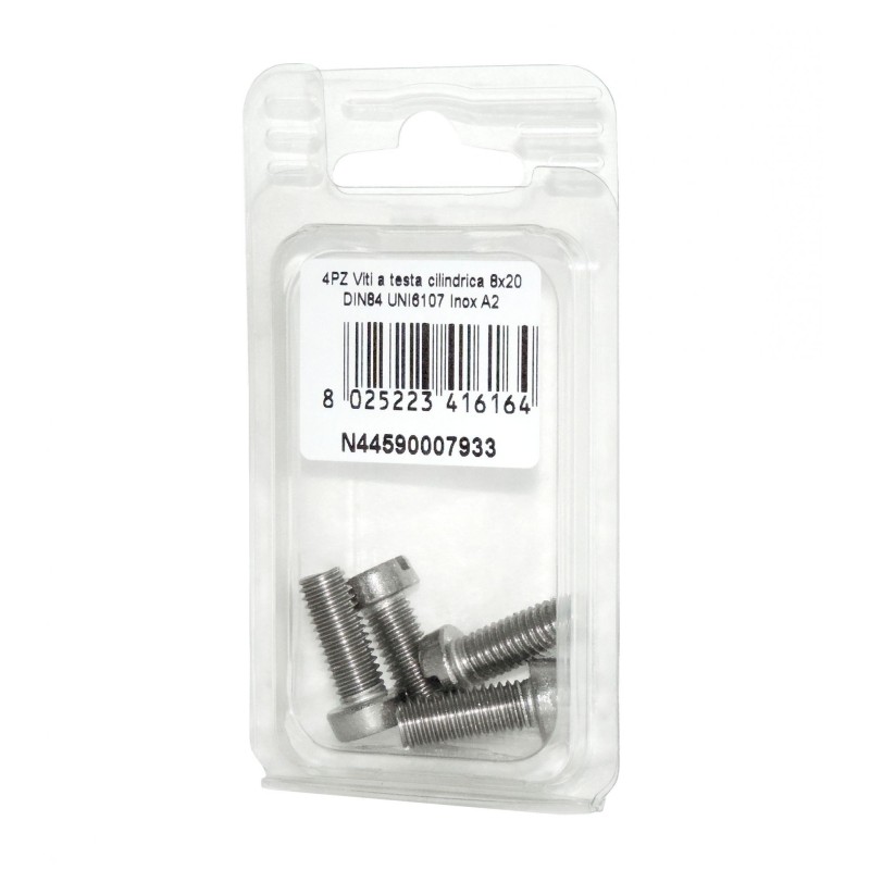 Viti a testa cilindrica con Intaglio DIN84 UNI6107 Inox A2 8x20mm 4pz N44590007933