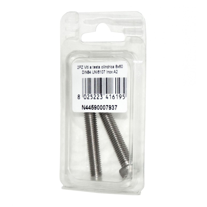 Viti a testa cilindrica con Intaglio DIN84 UNI6107 Inox A2 8x60mm 2pz N44590007937