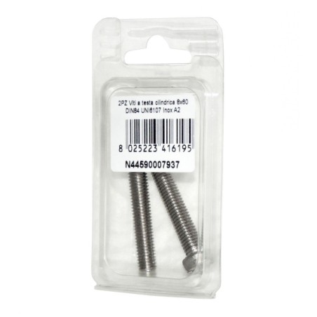 Viti a testa cilindrica con Intaglio DIN84 UNI6107 Inox A2 8x60mm 2pz N44590007937