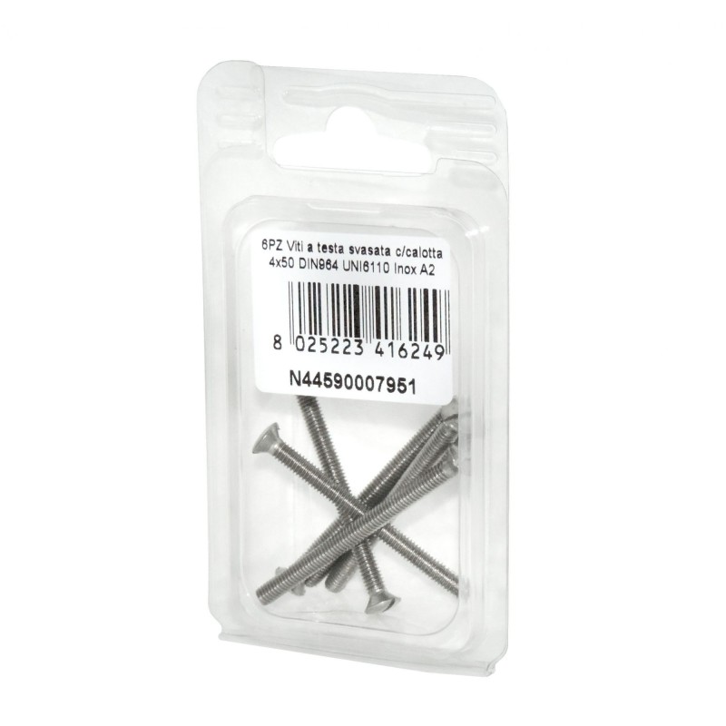 Viti a testa svasata con calotta DIN 964 UNI 6110 Inox A2 4x50mm 6Pz N44590007951