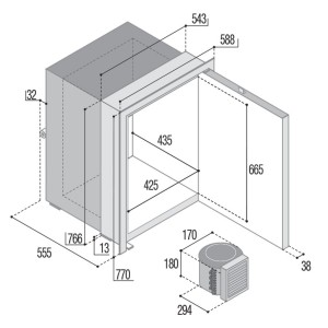 Vitrifrigo C130LAX OCX2 Refrigerator-Freezer 130lt 12/24V External unit with plate VT16006358LAX