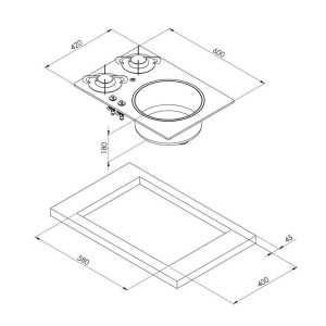 Lavello-Fornello Chrystal PV1360 600x420mm Lavello SX 2 Fuochi MT1506622-25%