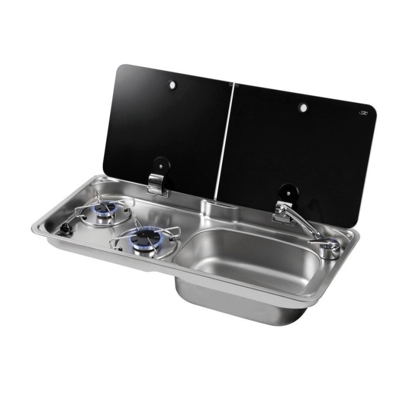 Piano di cottura con coperchio 2 Fuochi Lavello Destro 76,5x35,5cm OS5080506-28%