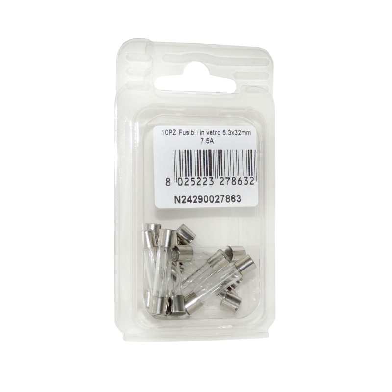 Kit 10 Fusibili in vetro 7.5A 6.3x32mm per strumentazione N24290027863-0%