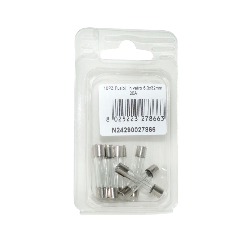 Kit 10 Fusibili in vetro 20A 6.3x32mm per strumentazione N24290027866-0%