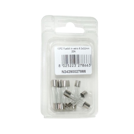 Kit 10 Fusibili in vetro 20A 6.3x32mm per strumentazione N24290027866-0%