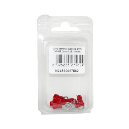 Terminale Rosso con occhio per Cavo in rame 0,25:1,5mmq RF-M5 10PZ N24590027562-0%