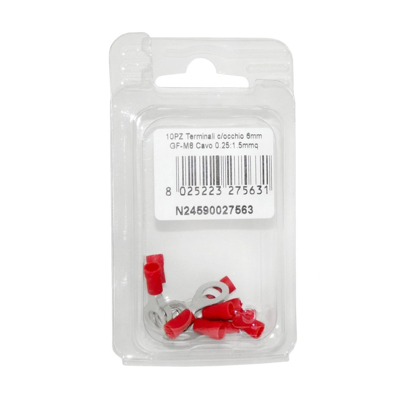 Terminale Rosso con occhio per Cavo in rame 0,25:1,5mmq RF-M6 10PZ N24590027563-0%