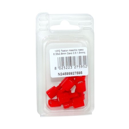 Faston Maschio Rosso Linguetta 6.35x0.8mm Cavo 0.5:1.5mmq 10PZ N24599927595-0%