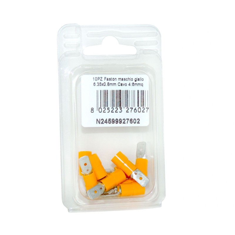 Faston Maschio Giallo Linguetta 6,35x0,8mm Cavo 4:6mmq 10PZ N24599927602-0%