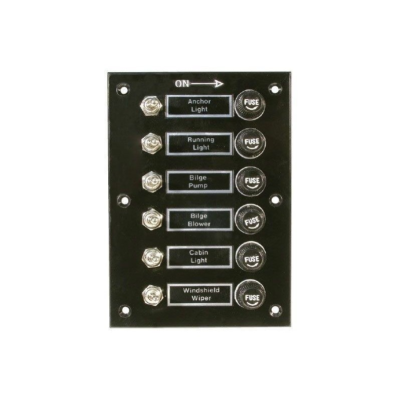 ABS Switch Panel with 6x10A lever switches 6 Fuses 115x165mm N50423701119