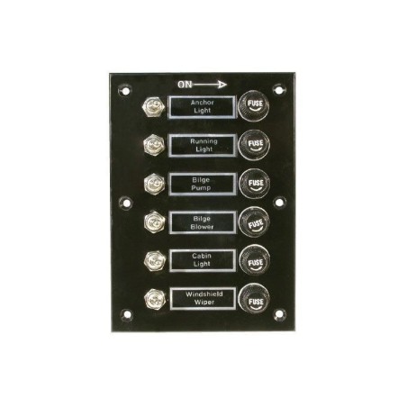 ABS Switch Panel with 6x10A lever switches 6 Fuses 115x165mm N50423701119