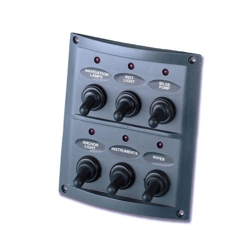 Pannello 6x10A Interruttori 6 Fusibili 6LED D.110xh125mm in ABS Nero N50423727736-20%