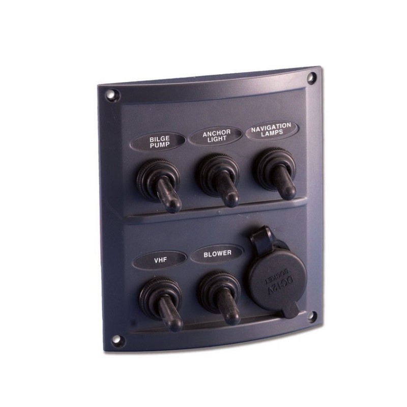 Pannello 12V 10A 5 interruttori + accendisigari 110x125mm Nero N50423727737-10%