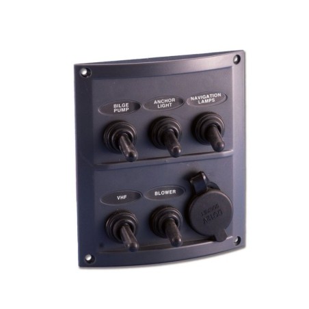 Pannello 12V 10A 5 interruttori + accendisigari 110x125mm Nero N50423727737-10%