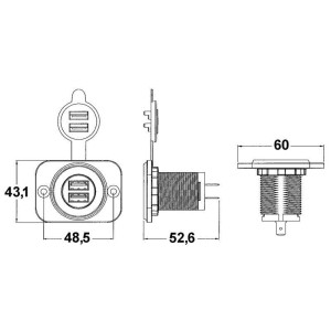 3.4A 12-24V Double USB Socket White rear nut + panel N50523027254