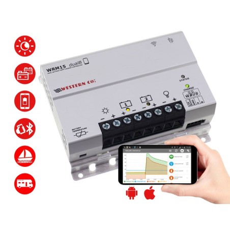 Western WRM15 DualB Regolatore di Carica MPPT 2 uscite 12-24V 15A N52830550103-33%