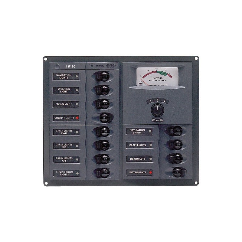 BEP 902A Switch Panel 12 Magneto-thermal Switches with Metre 200x239x65mm UF63128J