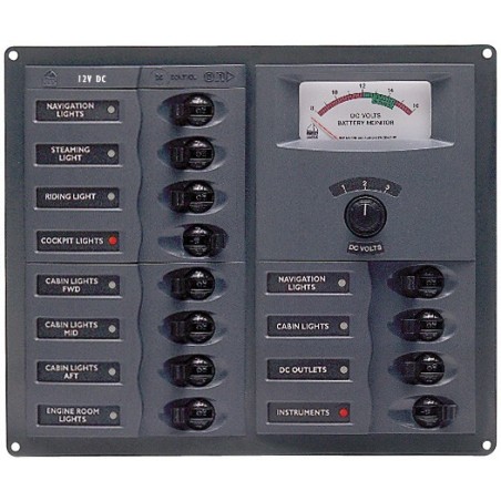 BEP 902A Switch Panel 12 Magneto-thermal Switches with Metre 200x239x65mm UF63128J