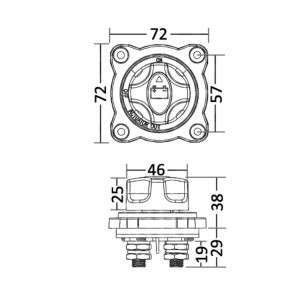 Semi-recessed battery switch ON-OFF-OUT Flange 72x72mm 10mm Pins OS1438525