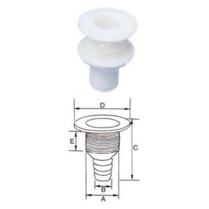 Plastic thru hull fitting Hose 15mm White colour N42038201746