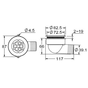 90° cockpit drain with check valve 2 inches OS1712602