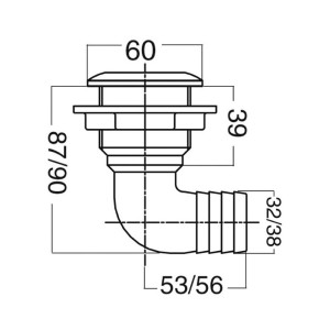 Scarico a mare a gomito 38mm Filetto 1-1/2 pollici OS1752605-18%