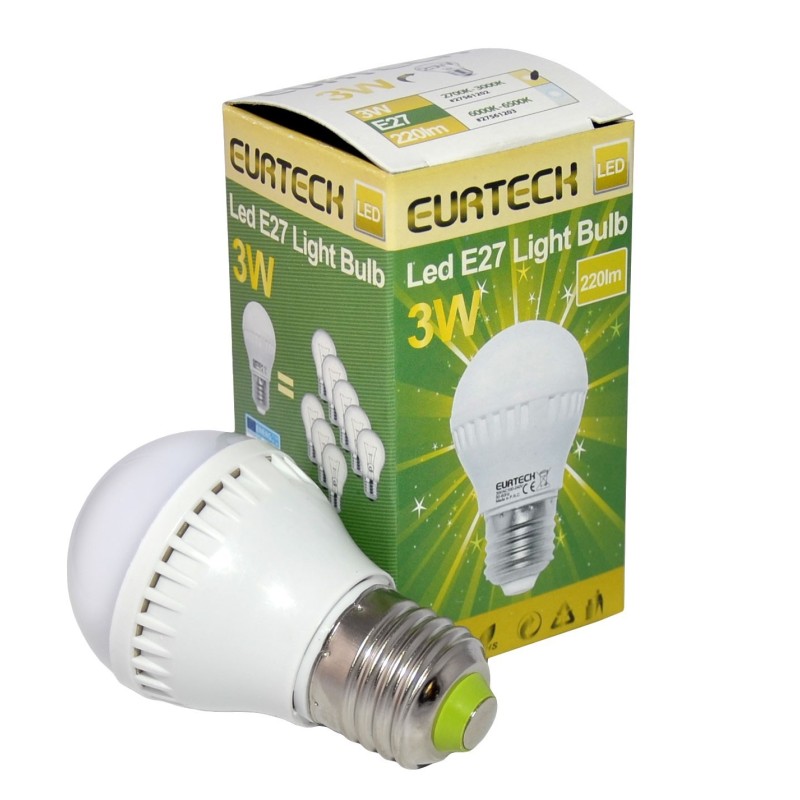 LED Bulb 3W 240V E27 2700K-3000K Warm White 220Lm Min 10Pcs ET27561202-10