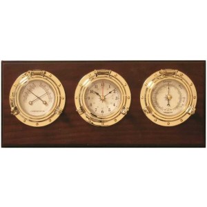 Barometer Clock Thermometer on wood tablet 36xh15cm MT2417213