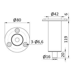 Recess-fit Stainless steel base 119x80mm for Rocky telescopic shower rod OS1548021