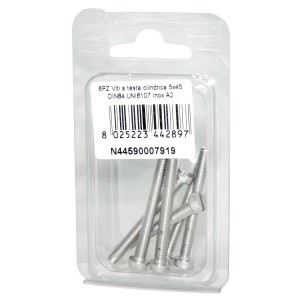 Viti a testa cilindrica con Intaglio DIN84 UNI6107 Inox A2 5x45mm 6pz N44590007919