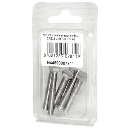 Viti a testa esagonale piana Inox A2 DIN933 UNI5739 6x40mm 6pz N44590007811