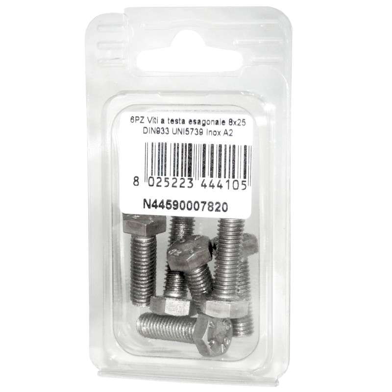 Viti a testa esagonale piana Inox A2 DIN933 UNI5739 8x25mm 6pz N44590007820