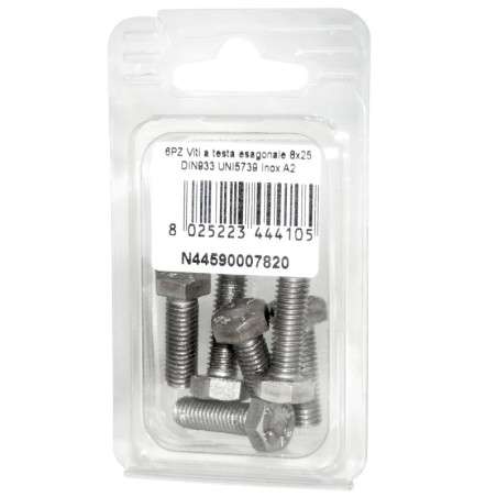 Viti a testa esagonale piana Inox A2 DIN933 UNI5739 8x25mm 6pz N44590007820