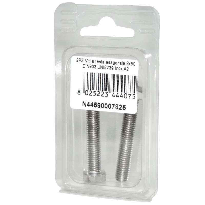 Viti a testa esagonale piana Inox A2 DIN933 UNI5739 8x50mm 2pz N44590007825