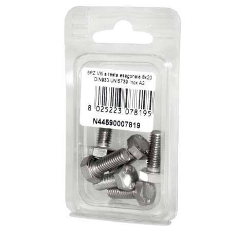 Viti a testa esagonale piana Inox A2 DIN933 UNI5739 8x20mm 6pz N44590007819