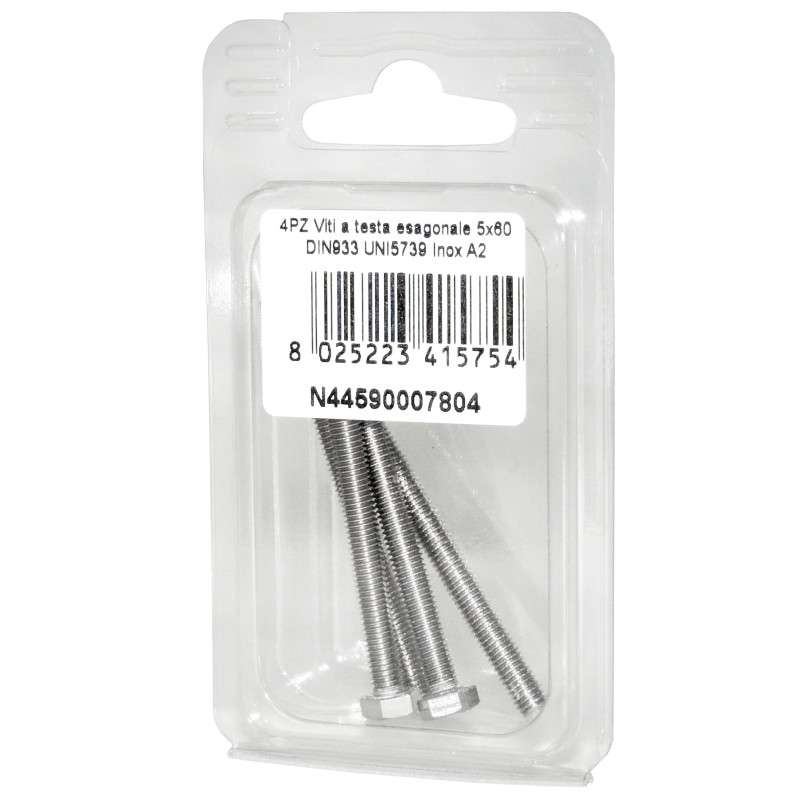 Viti a testa esagonale piana Inox A2 DIN933 UNI5739 5x60mm 4pz N44590007804