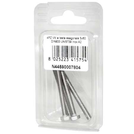 Viti a testa esagonale piana Inox A2 DIN933 UNI5739 5x60mm 4pz N44590007804