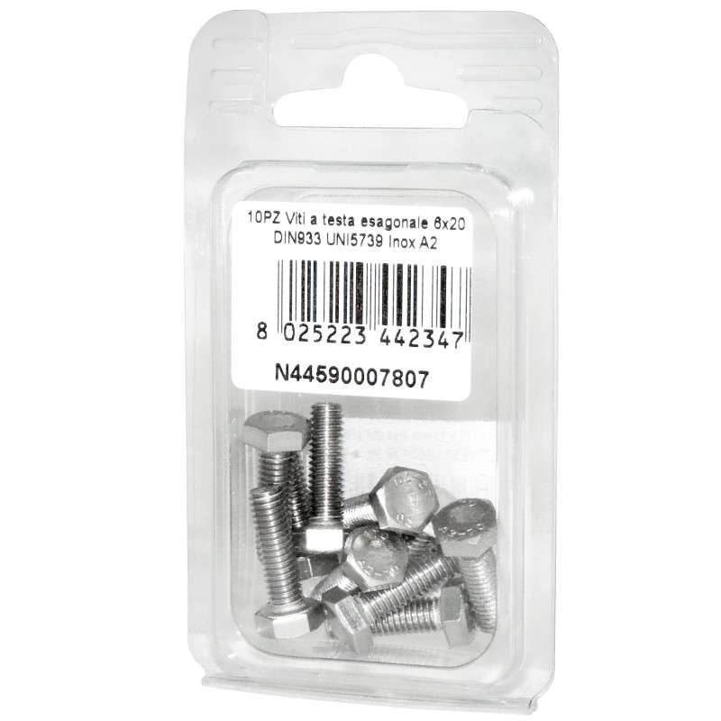 Viti a testa esagonale piana Inox A2 DIN933 UNI5739 6x20mm 10pz N44590007807