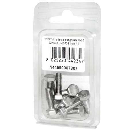 Viti a testa esagonale piana Inox A2 DIN933 UNI5739 6x20mm 10pz N44590007807
