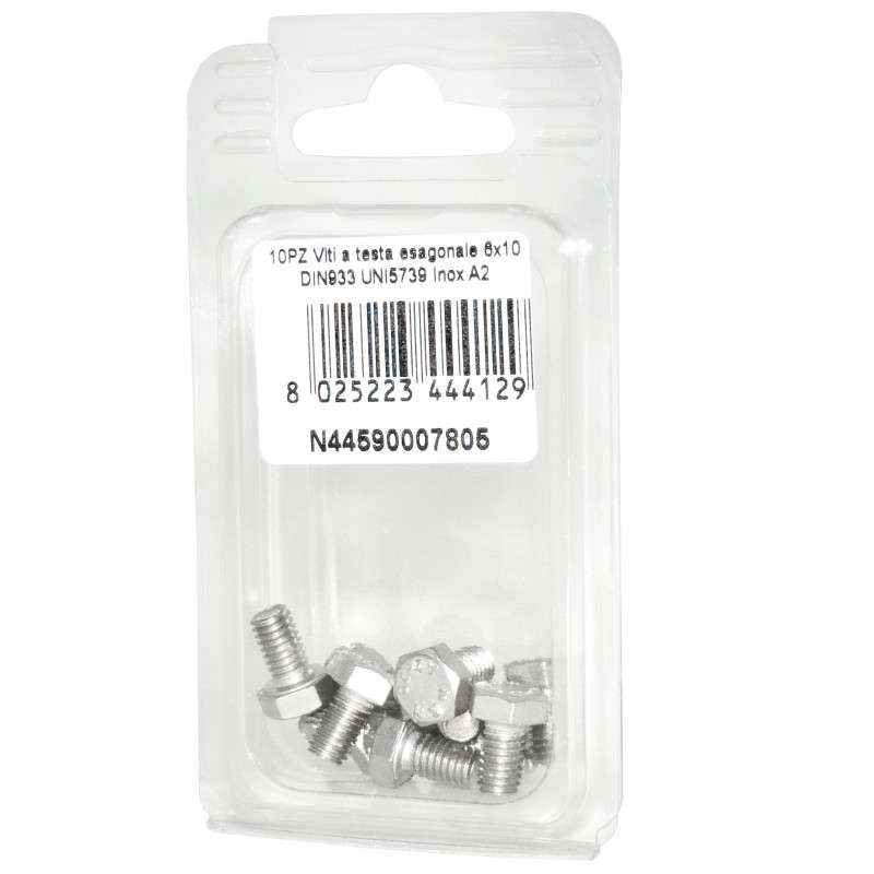 Viti a testa esagonale piana Inox A2 DIN933 UNI5739 6x10mm 10pz N44590007805